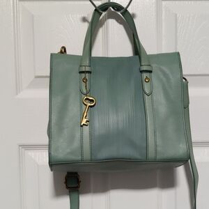 Fossil Mint Green Satchel with Gold Key Accent